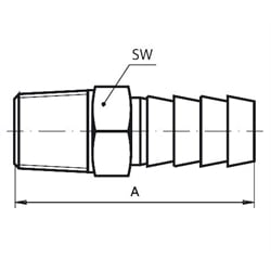 Schlauchtülle für Schlauchdurchmesser 6mm , Technische Zeichnung