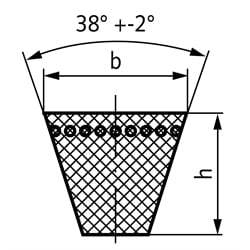 Schmalkeilriemen Profil SPA Wirklänge 3550mm , Technische Zeichnung