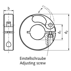 Schnellspann-Klemmring Aluminium schwarz eloxiert Bohrung 45mm, Technische Zeichnung