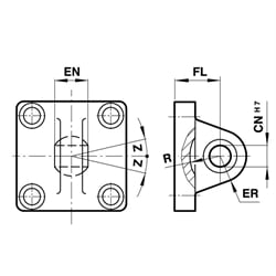 Schwenkbefestigung mit Kugelgelenk für Zylinderdurchmesser 40mm , Technische Zeichnung