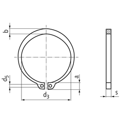 Sicherungsring DIN 471 5mm Federstahl, Technische Zeichnung