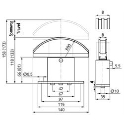 Kettenspanner SPANN-BOX® Größe 1 lang hohe Spannkraft 10 B-3 Edelstahl, Technische Zeichnung