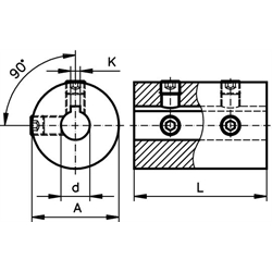 Starre Kupplung TR Stahl C45 brüniert Bohrung 20mm mit Nut , Technische Zeichnung