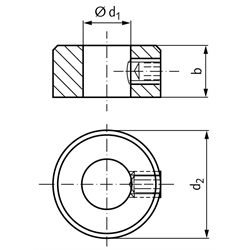 Stellring DIN703 Bohrung 90mm blank Gewindestift 12.9 mit Innensechskant, Technische Zeichnung