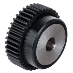 Stirnzahnrad aus Kunststoff PA12G schwarz mit rostfreiem Stahlkern aus 1.4305 Modul 4 20 Zähne Zahnbreite 40mm Außendurchmesser 88mm, Produktphoto