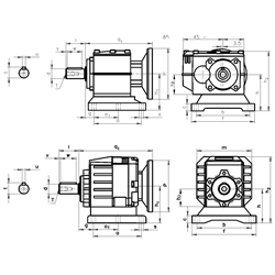Stirnradgetriebemotor HR/I 0,18kW 230/400V 50Hz Bauform B3 IE2 n2 =32 /min Md2=50 Nm (Betriebsanleitung im Internet unter www.maedler.de im Bereich Downloads), Technische Zeichnung