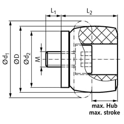 Strukturdämpfer TA 43-18 Durchmesser 43mm Gewinde M8 , Technische Zeichnung