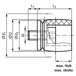 Strukturdämpfer TS 26-15 Durchmesser 26mm Gewinde M6 , Technische Zeichnung