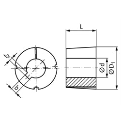 Taper-Spannbuchse 2012 Bohrung 25,4mm (1") Nutbreite 6,350mm Nuttiefe 3,175mm (1/4"x1/8"), Technische Zeichnung