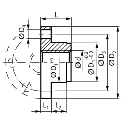 Einbaufertige Flanschmutter mit Trapezgewinde DIN 103 Tr. 24 x 10 P5 zweigängig rechts Rotguss Rg7, Technische Zeichnung