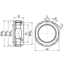 Wellenmutter KMT 0 mit Sicherungsstiften Gewinde M10x0,75 , Technische Zeichnung