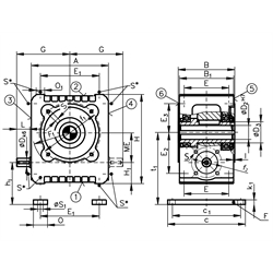 Schneckengetriebe ZM/I Ausführung HL Größe 50 i=14,5:1 (Betriebsanleitung im Internet unter www.maedler.de im Bereich Downloads), Technische Zeichnung