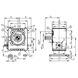 Schneckengetriebe ZM/I Ausführung A Größe 40 i=9,75:1 Abtriebswelle Seite 6 (Betriebsanleitung im Internet unter www.maedler.de im Bereich Downloads), Technische Zeichnung