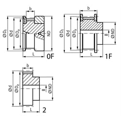 Normzahnriemenrad aus Aluminium Teilung MXL 36 Zähne für Riemenbreite 025 , Technische Zeichnung