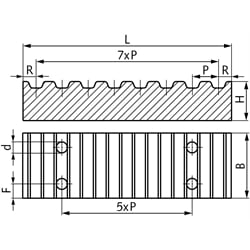 Klemmplatte aus Aluminium für Zahnriemen Profil H Riemenbreite 200 , Technische Zeichnung