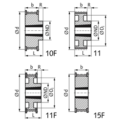 Zahnriemenrad aus Stahl Profil AT10 48 Zähne für Riemenbreite 16mm für Taper-Spannbuchse 2012, Technische Zeichnung