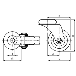 Kompaktrolle mit Rückenloch TPU-Rad Lenkrolle Rad-Ø 35, Technische Zeichnung