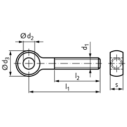 Augenschraube DIN 444 Gewinde M16x50mm l1=100mm Edelstahl 1.4305 , Technische Zeichnung