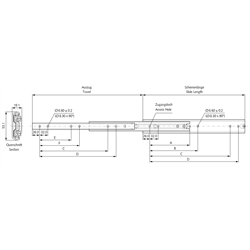 Auszugschienensatz DS 5321 Schienenlänge 550mm Edelstahl , Technische Zeichnung
