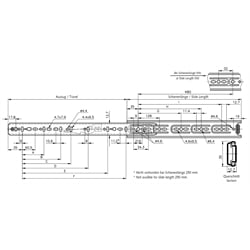 Auszugschienensatz DB 2132 Schienenlänge 700mm verzinkt und schwarz passiviert, Technische Zeichnung