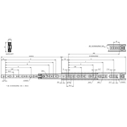 Auszugschienen DZ 3732, Breite 12,7 mm, bis 40 kg, Vollauszug, Technische Zeichnung