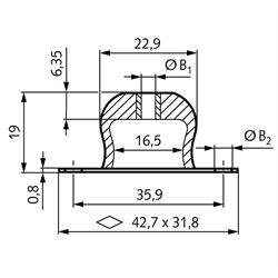Metall-Gummi-Schwingungsdämpfer MBM Bohrung B1 = 4,3mm Farbmakierung gelb, Technische Zeichnung