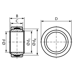 Radial-Gelenklager DIN ISO 12240-1-E Reihe GE..UK wartungsfrei Bohrung 70mm Außendurchmesser 105mm Edelstahl, Technische Zeichnung
