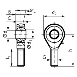 Gelenkkopf GS DIN ISO 12240-4 Maßreihe K Außengewinde M22x1,5 rechts == Vor Inbetriebnahme ist eine Erstschmierung erforderlich ==, Technische Zeichnung