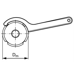 Hakenschlüssel für Nutmuttern DIN 981 / DIN 1804 Durchmesserbereich 95-100mm Stahl brüniert, Technische Zeichnung