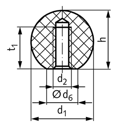 Kugelknopf DIN 319 Form C Thermoplast PA6GV mit geformtem Gewinde Durchmesser 32mm M10, Technische Zeichnung