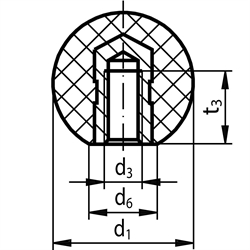 Kugelknopf DIN 319 Form E Kunststoff PF 31 mit Stahlgewindebuchse Durchmesser 40mm M10, Technische Zeichnung