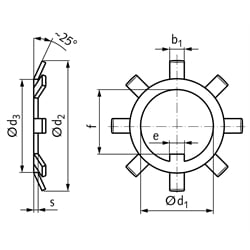 Sicherungsblech DIN 5406 MB1 verzinkt Innendurchmesser 12mm, Technische Zeichnung