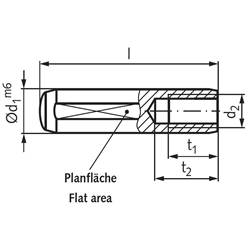 Zylinderstift DIN 7979 Stahl gehärtet Durchmesser 14m6 Länge 70mm mit Innengewinde M8, Technische Zeichnung