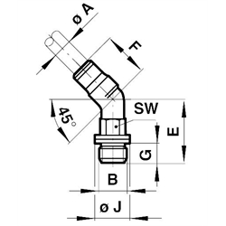 Drehbare Winkel-Einschraubverbindung 45° mit O-Ring Rohr-Außendurchmesser 6mm Gewinde G1/4A , Technische Zeichnung