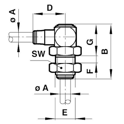 Drehbare Winkel-Schottverbindung Rohr-Außendurchmesser 6mm , Technische Zeichnung