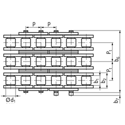 Dreifach-Rollenkette 06 B-3 Teilung 3/8x7/32" , Technische Zeichnung