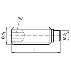 Druckschraube mit Messingbolzen M8 x 22 Stahl Festigkeitsklasse 12.9 brüniert , Technische Zeichnung