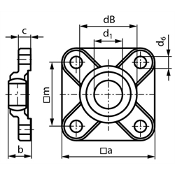 Flanschlager igus igubal EFSM-08 4-Loch-Ausführung Bohrung 8mm, Technische Zeichnung