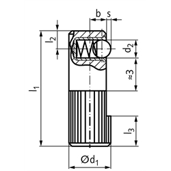 Federndes Seitendruckstück 2214 8 x 25 Form A einseitig Stahl brüniert, Technische Zeichnung