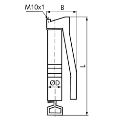 Standard-Handhebel-Fettpresse DIN 1283 M10x1 mit Hochdruck-Gummipanzerschlauch und Mundstück, Technische Zeichnung