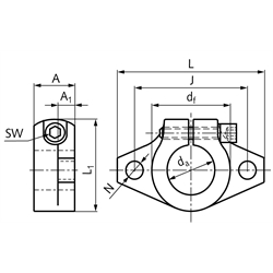 Flansch-Wellenbock GWFL für Wellendurchmesser 25mm, Technische Zeichnung