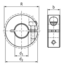 Geschlitzter Klemmring aus Aluminium Bohrung 30mm mit Schraube DIN 912 A2-70 , Technische Zeichnung