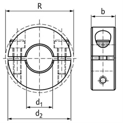 Geteilter Klemmring Aluminium Bohrung 0,75 Zoll = 19,05mm mit Schrauben DIN 912 A2-70, Technische Zeichnung