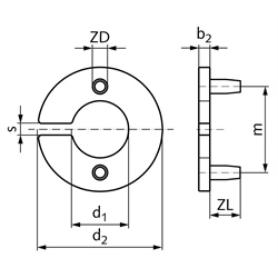 Gummi-Auflage für Klemmringe Ausführung B1 mit Bohrung 45mm, Technische Zeichnung