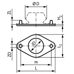 Gummiunterlage für Maschinenfuß oval L=128mm niedrige Noppe, Technische Zeichnung