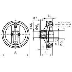 Umleggriff-Handrad 5223 Material Kunststoff Ausführung B/G Durchmesser 125mm, Technische Zeichnung