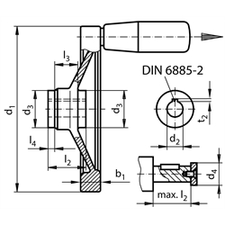 Sicherheits-Handrad SHR Material Aluminium Durchmesser 140mm, Technische Zeichnung