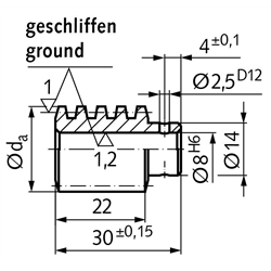 Präzisions-Schnecke Achsabstand 31mm i=20 , Technische Zeichnung