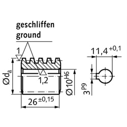 Präzisions-Schnecke Achsabstand 40mm i=15 , Technische Zeichnung