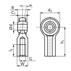 Gelenkkopf igus igubal KCLM-16-F Innen-Feingewinde M16x1,5 links, Technische Zeichnung